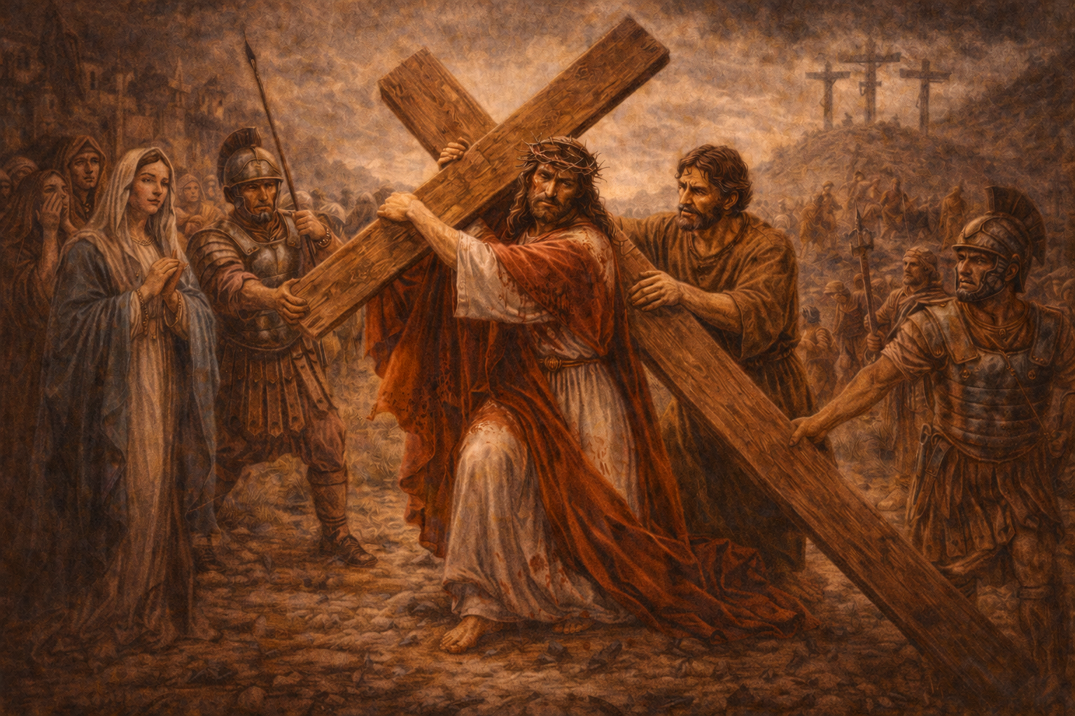 Renaissance depiction of Jesus carrying the cross - Via Dolorosa
